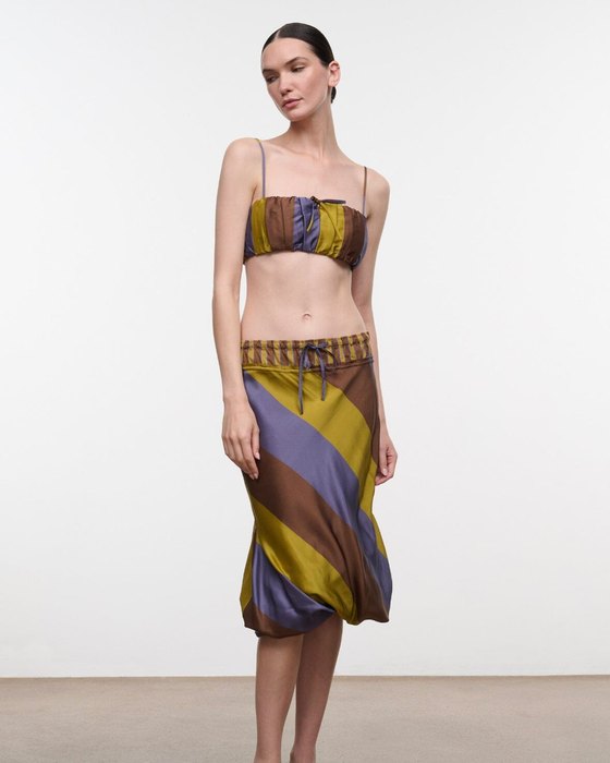 A striped silk skirt.